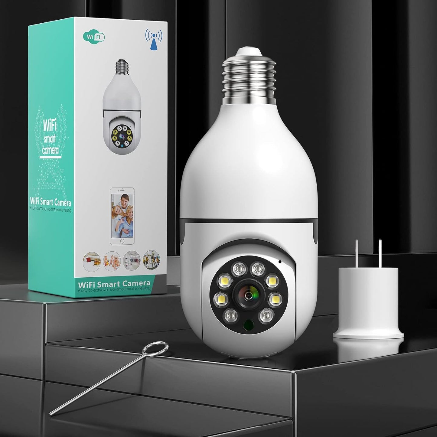 BNIB-Light Bulb Security Camera, 1080P Wireless Indoor Cam with 355°Pan/Tilt, 2.4GHz WiFi (Not 5G)