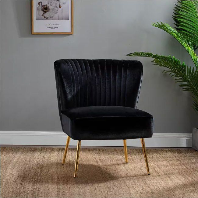 BNIB-Monica Modern Black Velvet Comfy Living Room Side Chair with Golden Metal Legs(black)-$150