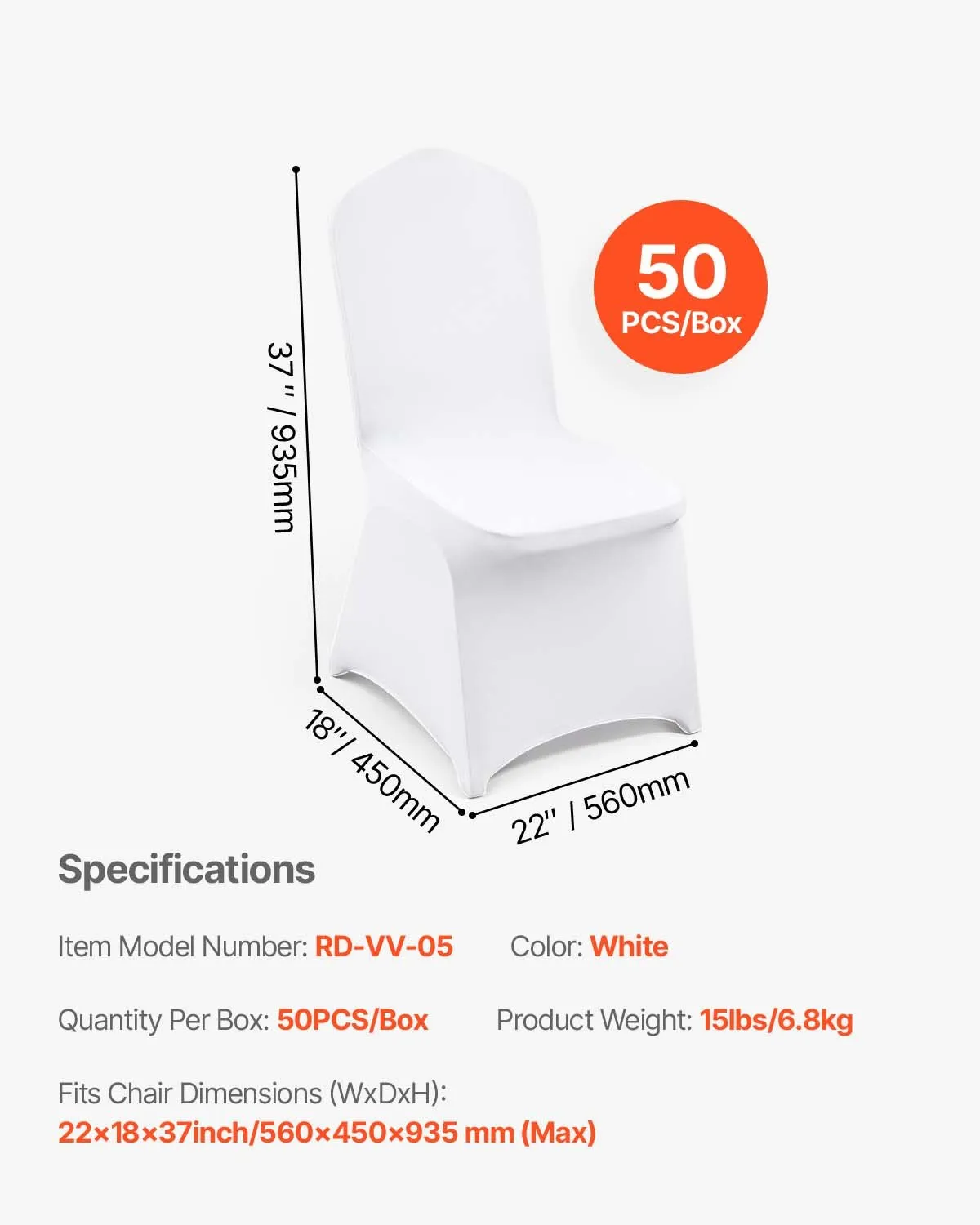 VEVOR Stretch Spandex Folding Chair Covers, Universal Fitted Chair Cover, Removable(50PCS White)