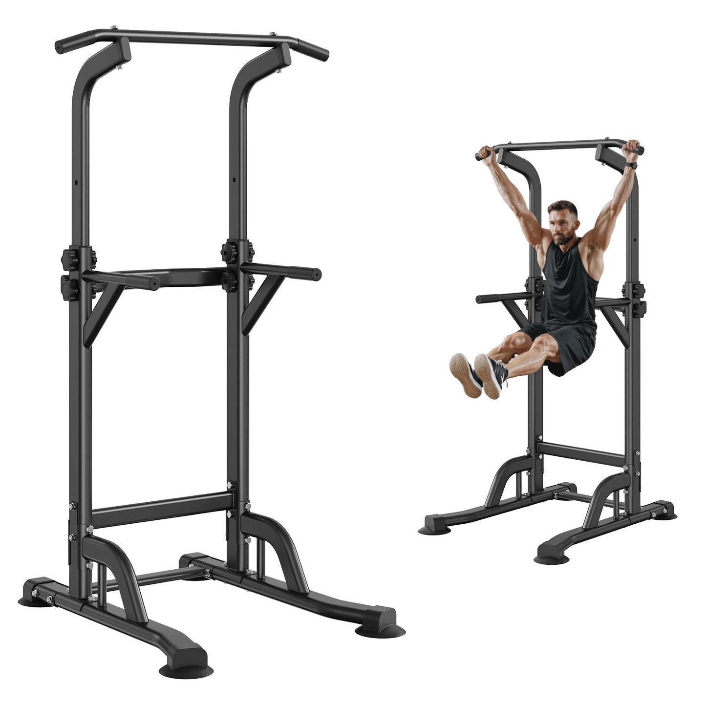 VEVOR Power Tower Dip Station, 10-Level Height Adjustable Pull Up Bar Stand, Multi-Function Strength Training,