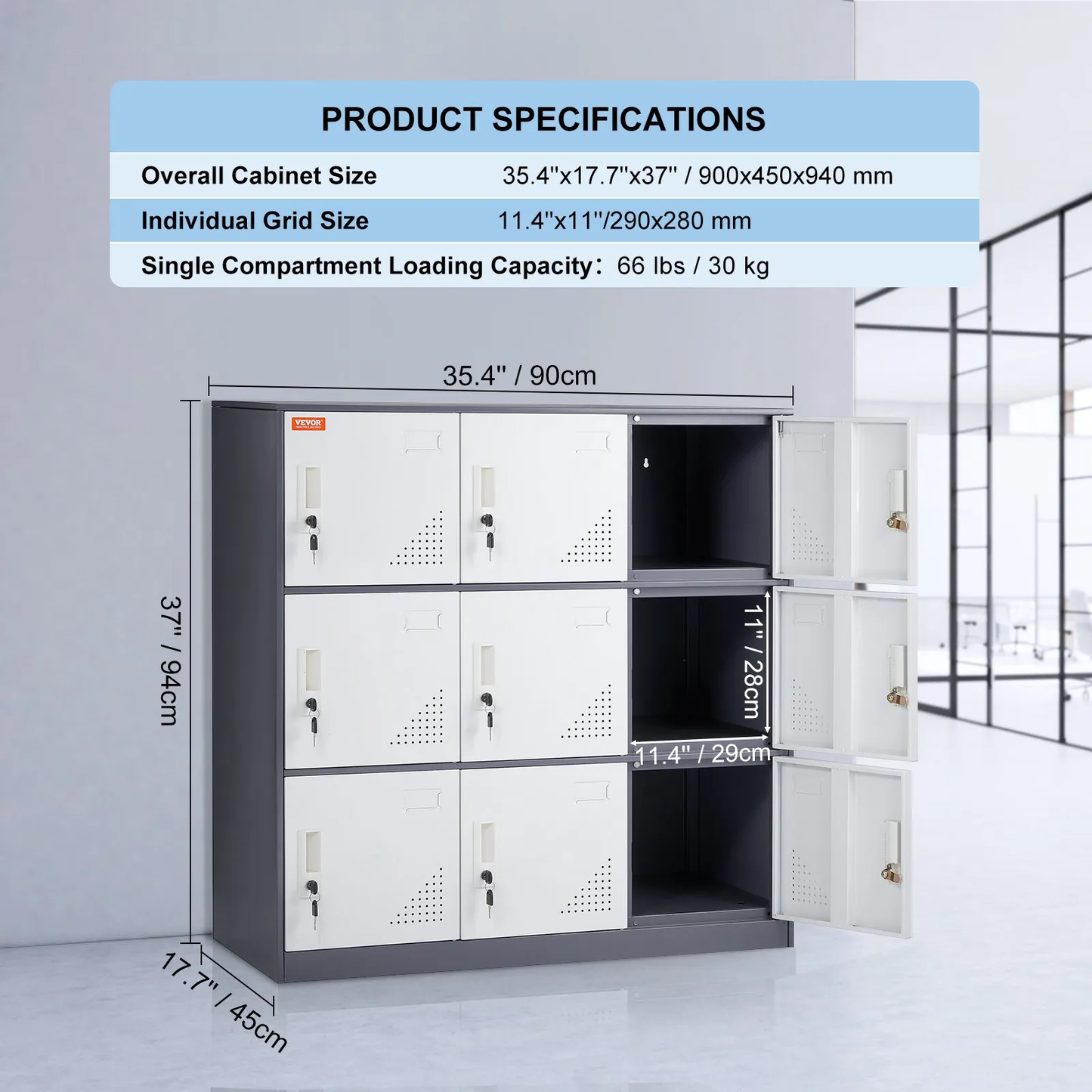 VEVOR Metal Locker for Employees, 9 Doors Storage Cabinet with Card Slot, Gray Steel Employee Lockers,-$160