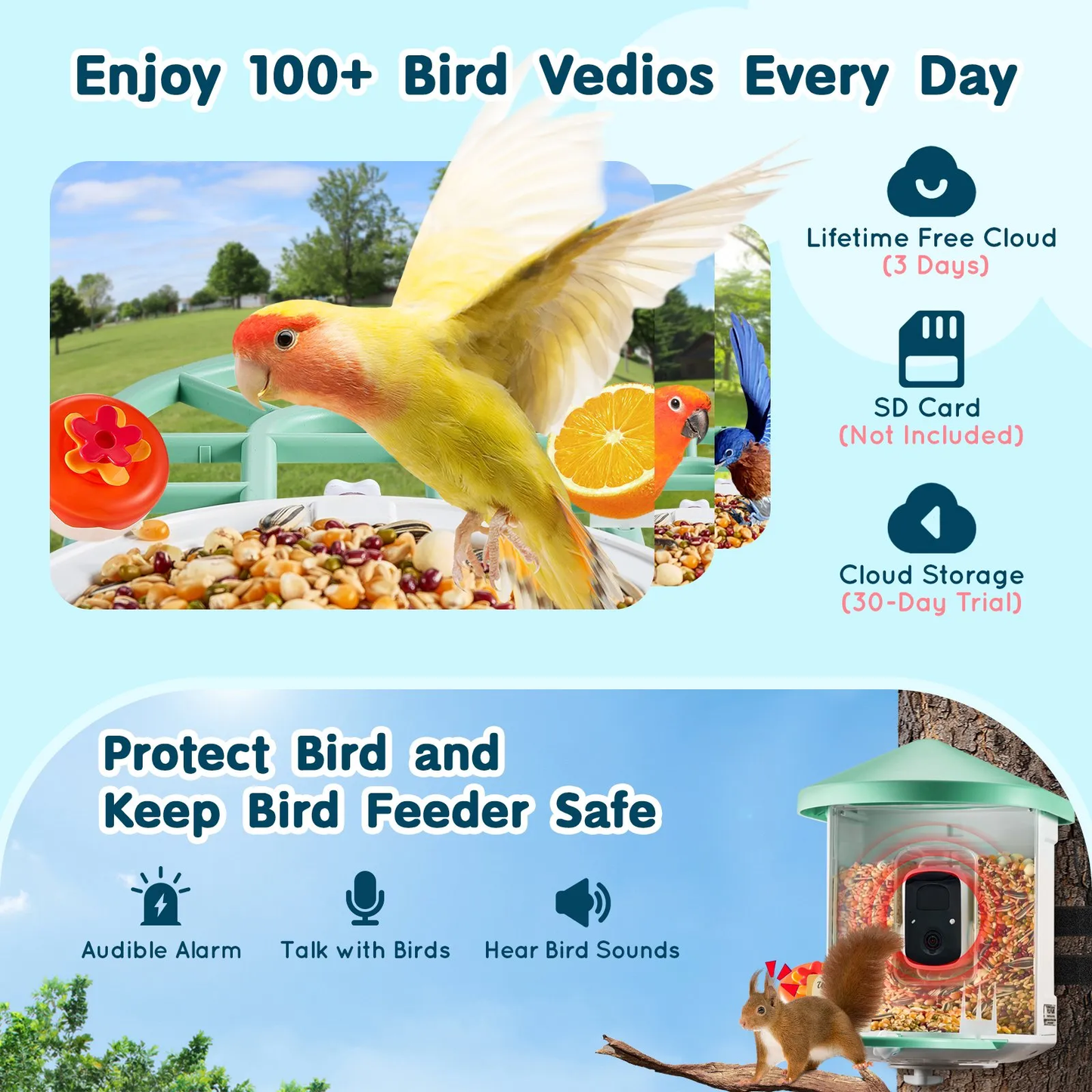 VEVOR Smart Bird Feeder with Camera 2K HD AI Identify Bird Species Auto Capture,-$70