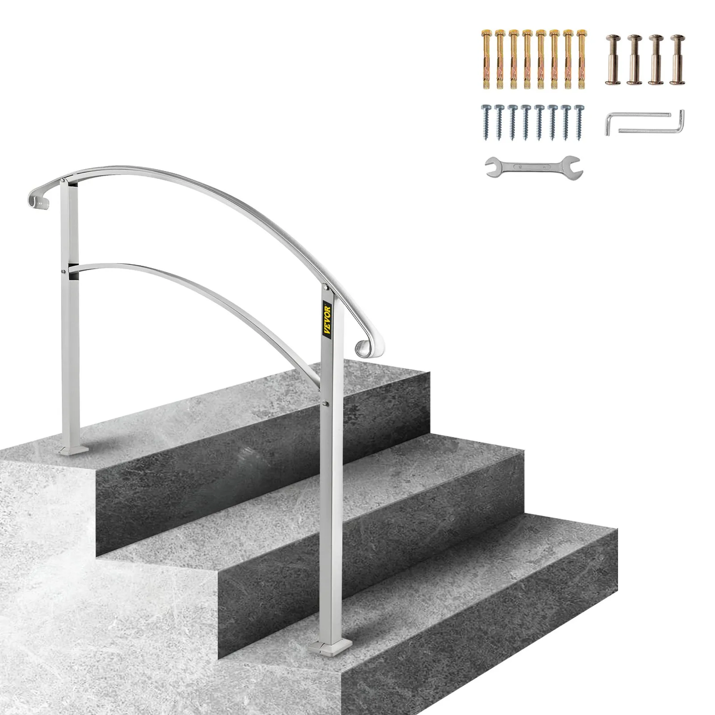 VEVOR Handrails for Outdoor Steps, Fit 1 or 3 Steps Outdoor Stair Railing, White Wrought Iron Handrail,-$60