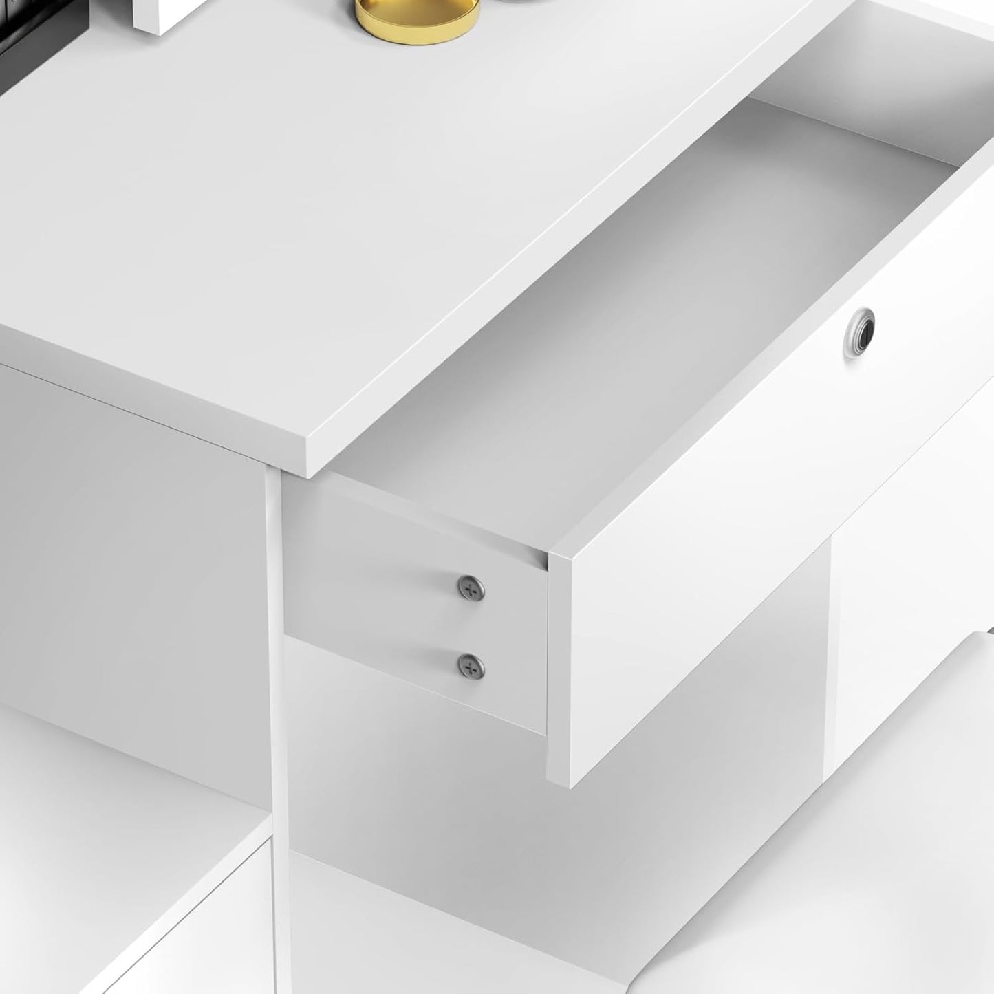 BNIB-Frogued Vanity Desk with LED Lighted Round Mirror, 3 Lighting Modes Makeup Table,-$100