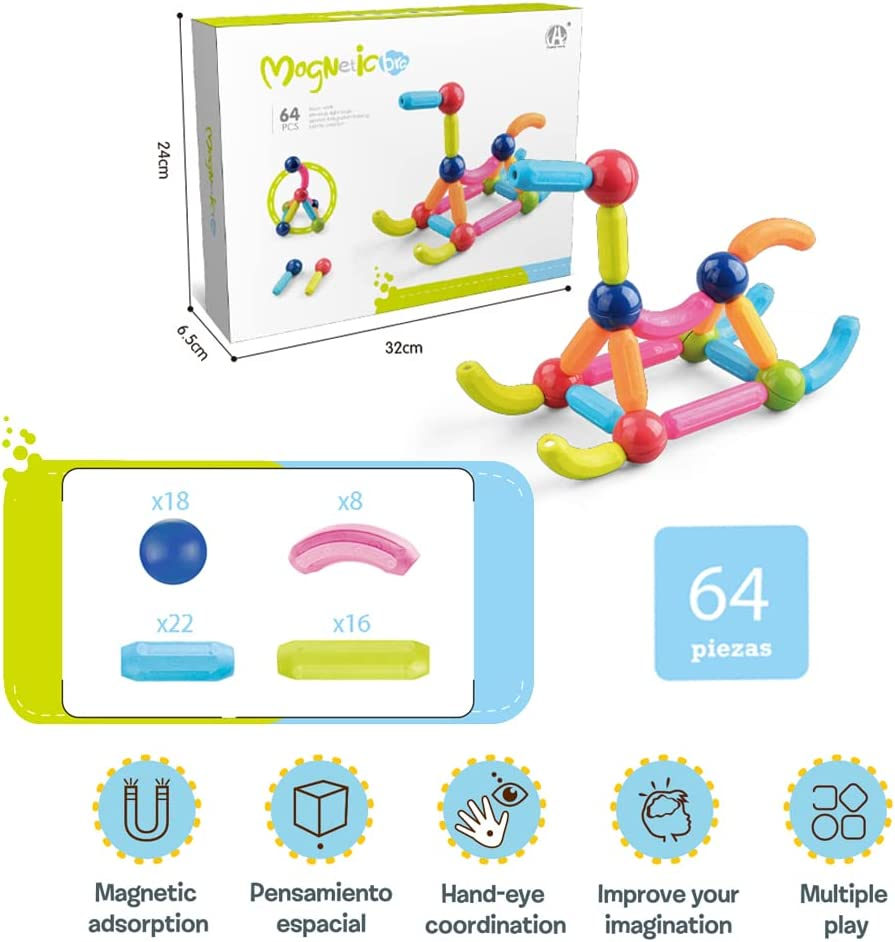 Magnetic Balls and Rods Set,64 PCS,Magnet Building Toys for Kids Ages 3-5,-$20