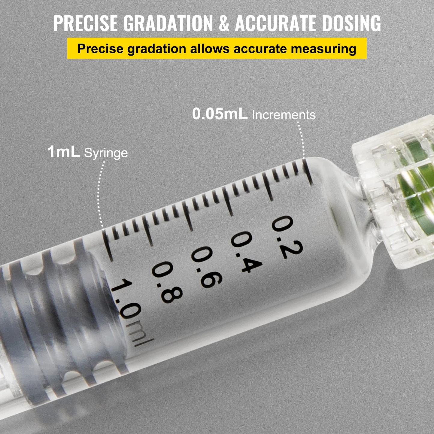 VEVOR 100 PCS Borosilicate Glass Luer Lock Syringe, 1mL, Reusable Glass Syringes,-$50
