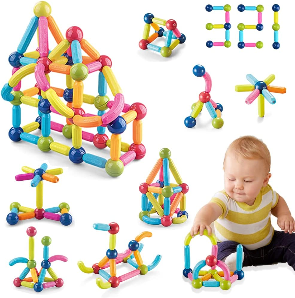 Magnetic Balls and Rods Set,64 PCS,Magnet Building Toys for Kids Ages 3-5,-$20