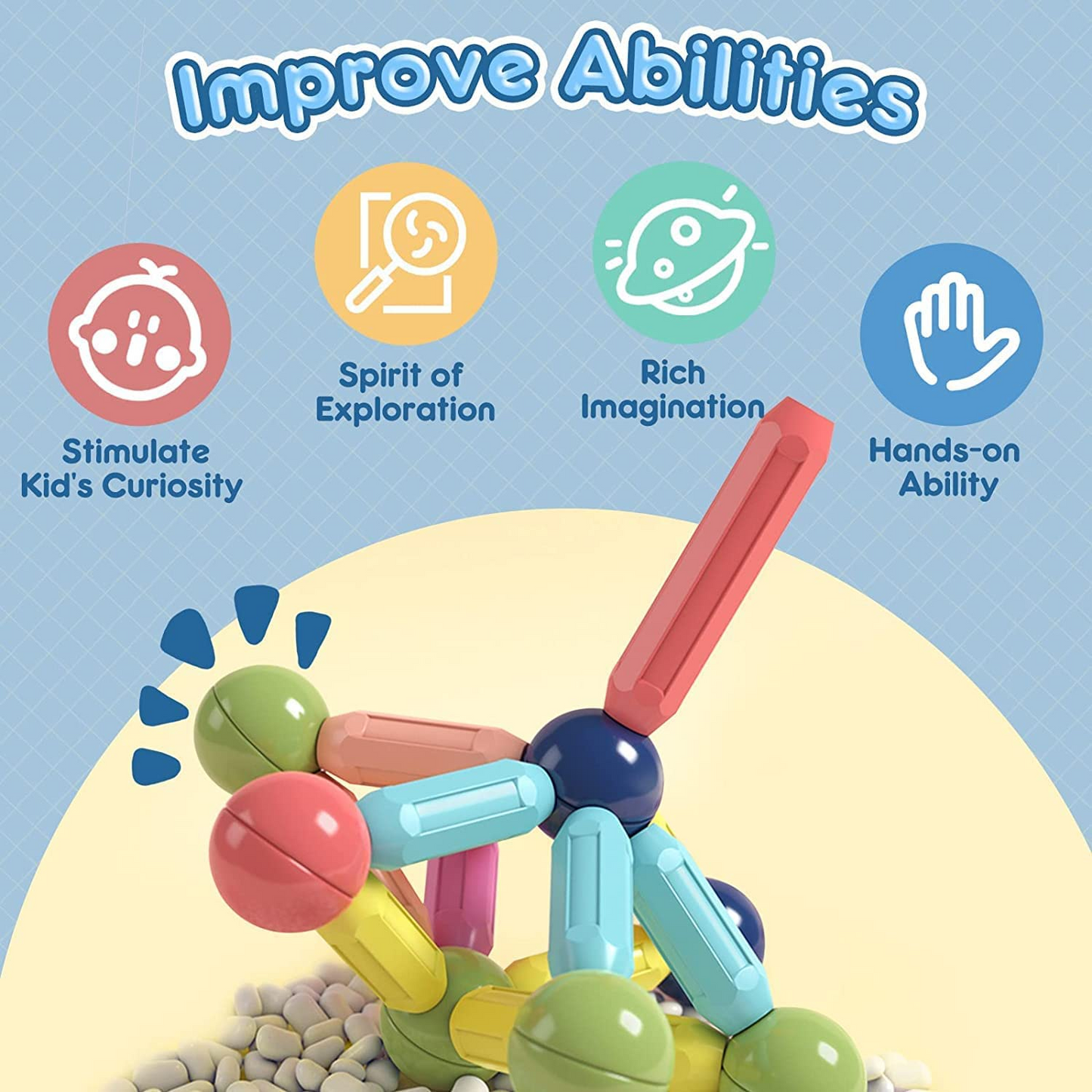 Magnetic Balls and Rods Set,64 PCS,Magnet Building Toys for Kids Ages 3-5,-$20