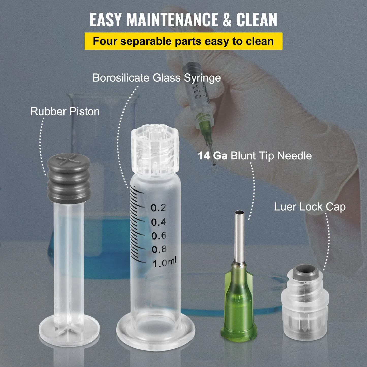 VEVOR 100 PCS Borosilicate Glass Luer Lock Syringe, 1mL, Reusable Glass Syringes,-$50