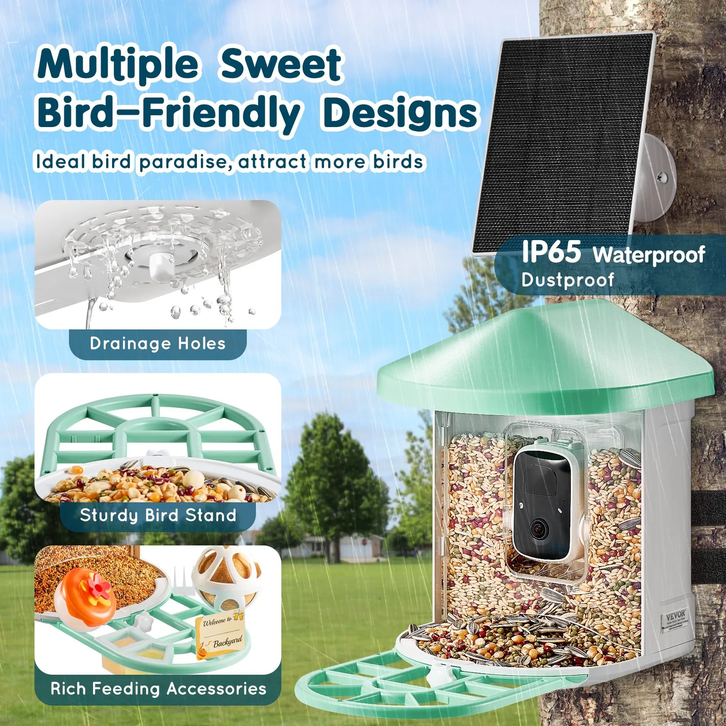 VEVOR Smart Bird Feeder with Camera 2K HD AI Identify Bird Species Auto Capture,-$70