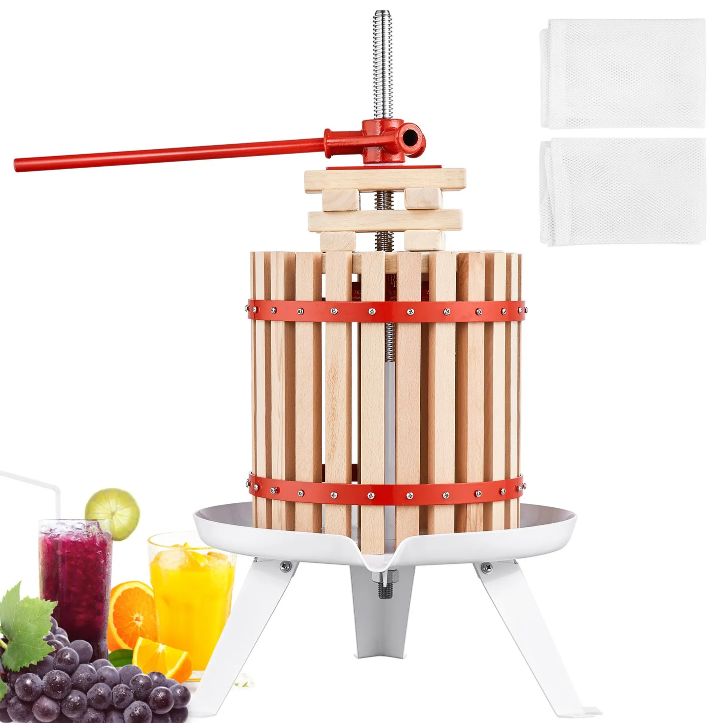VEVOR Fruit Wine Press, 1.6 Gal/6.4L, Solid Wood Basket with 6 Blocks, Manual Juice Maker,-$45