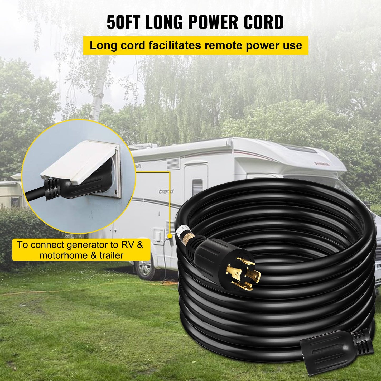 BNIB-VEVOR 125V-250V 30 Amp Generator Extension Cord 50FT Generator Cord 4 Wire 10 Gauge Generator,-$105