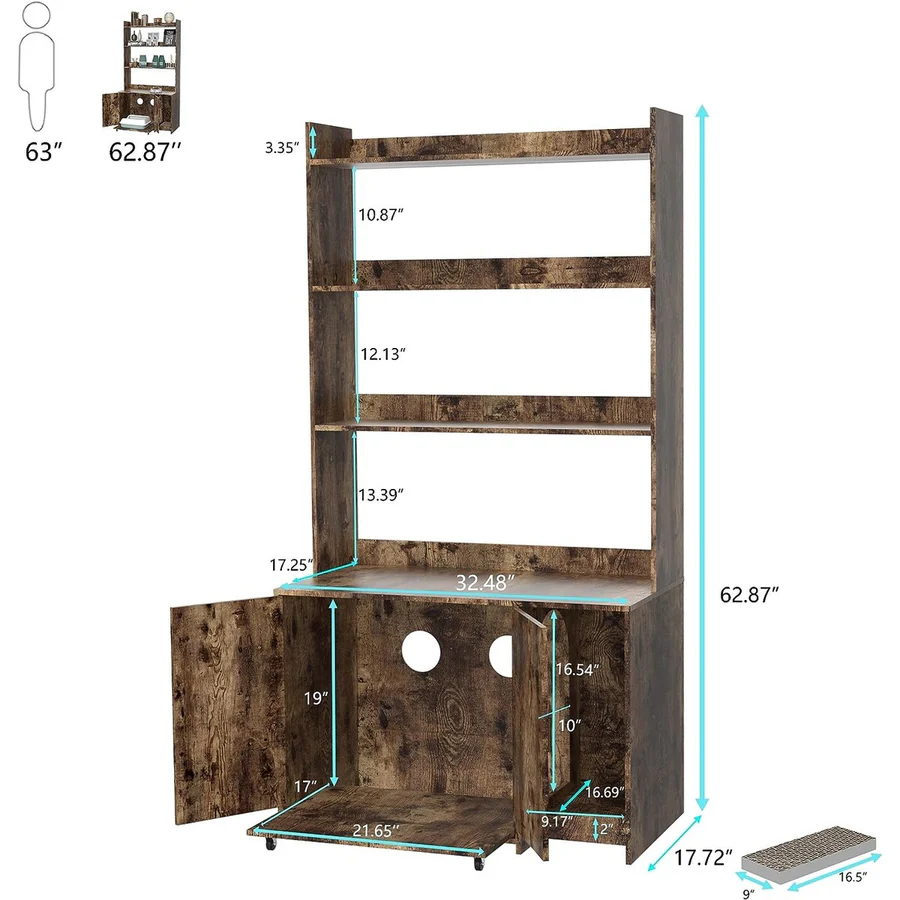 BNIB-Storage Cabinet w/Shelves, Hidden Litter Box Furniture w/2 Doors for Living Room