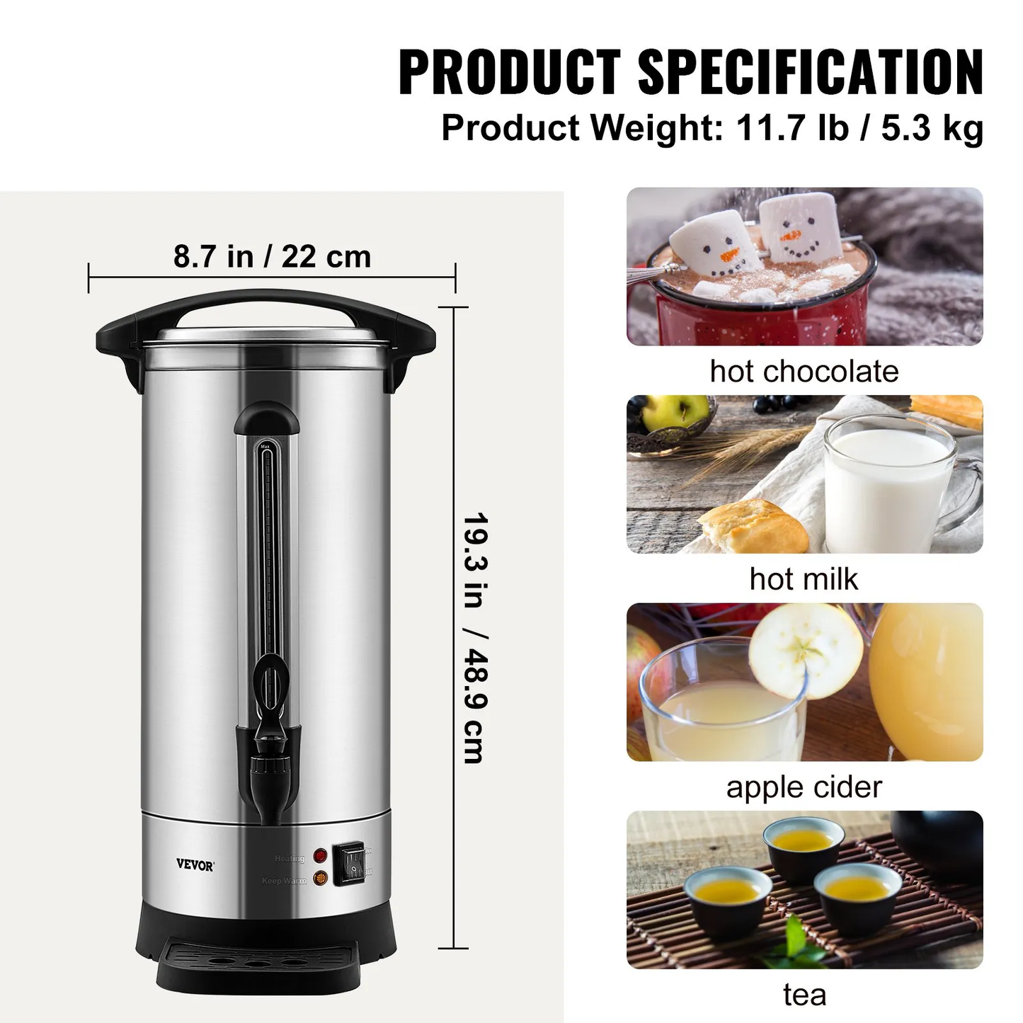 VEVOR Commercial Coffee Urn, 110 Cups Stainless Steel Large Coffee Dispenser, 1500W 110V Electric Coffee,-$100