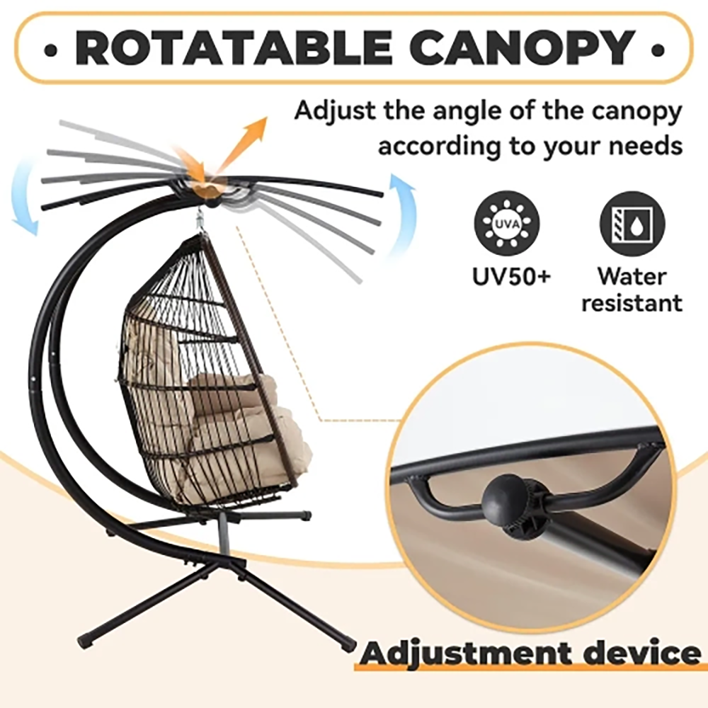 BNIB-Erommy 44'' x 67'' Outdoor Swing Loveseat with Stand, Foldable Hanging Chair, Hammock Cushion