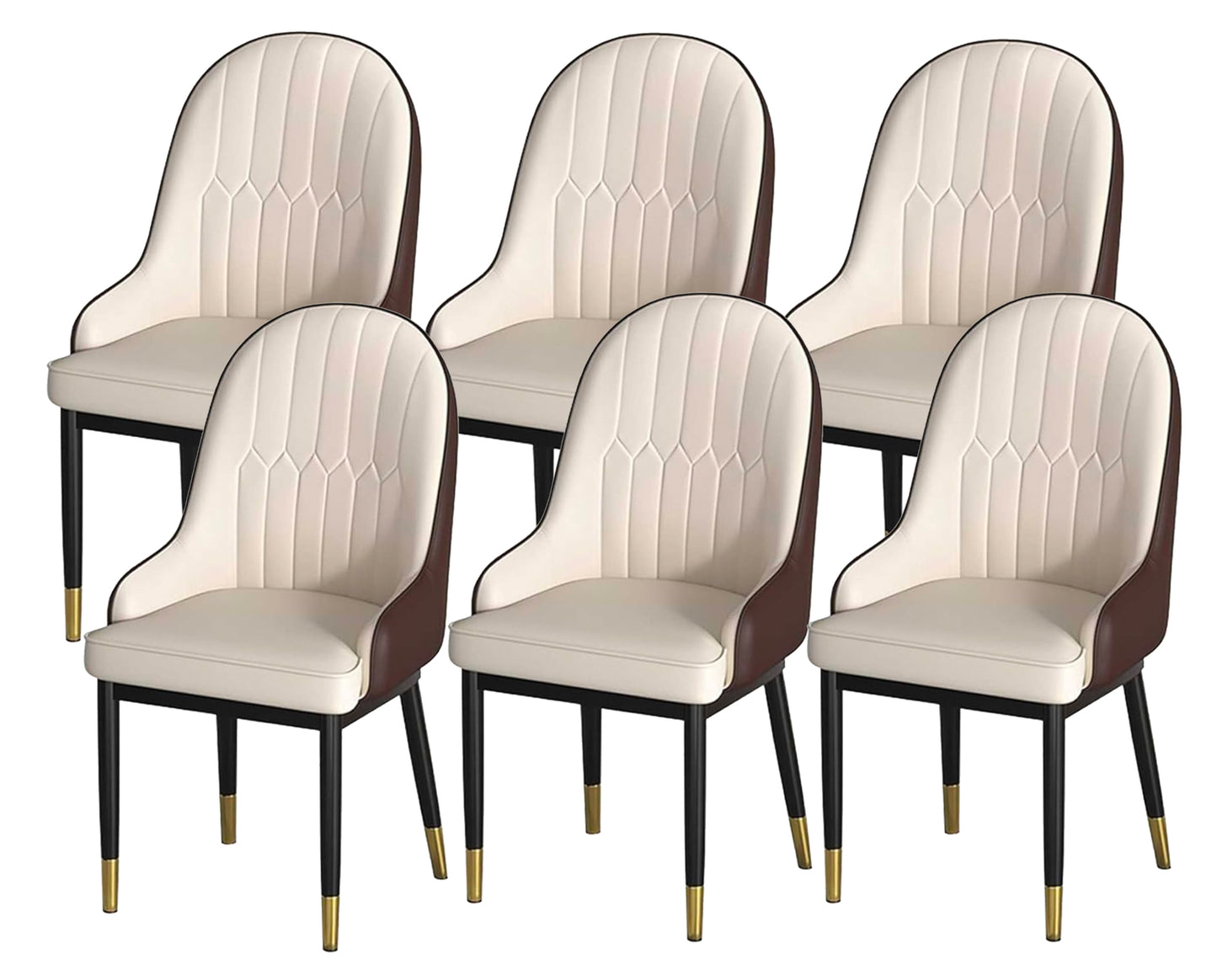 BNIB-Modern Dining Chairs, PU Leather Upholstered Backrest Chiairs w/Metal Legs (White & Brown