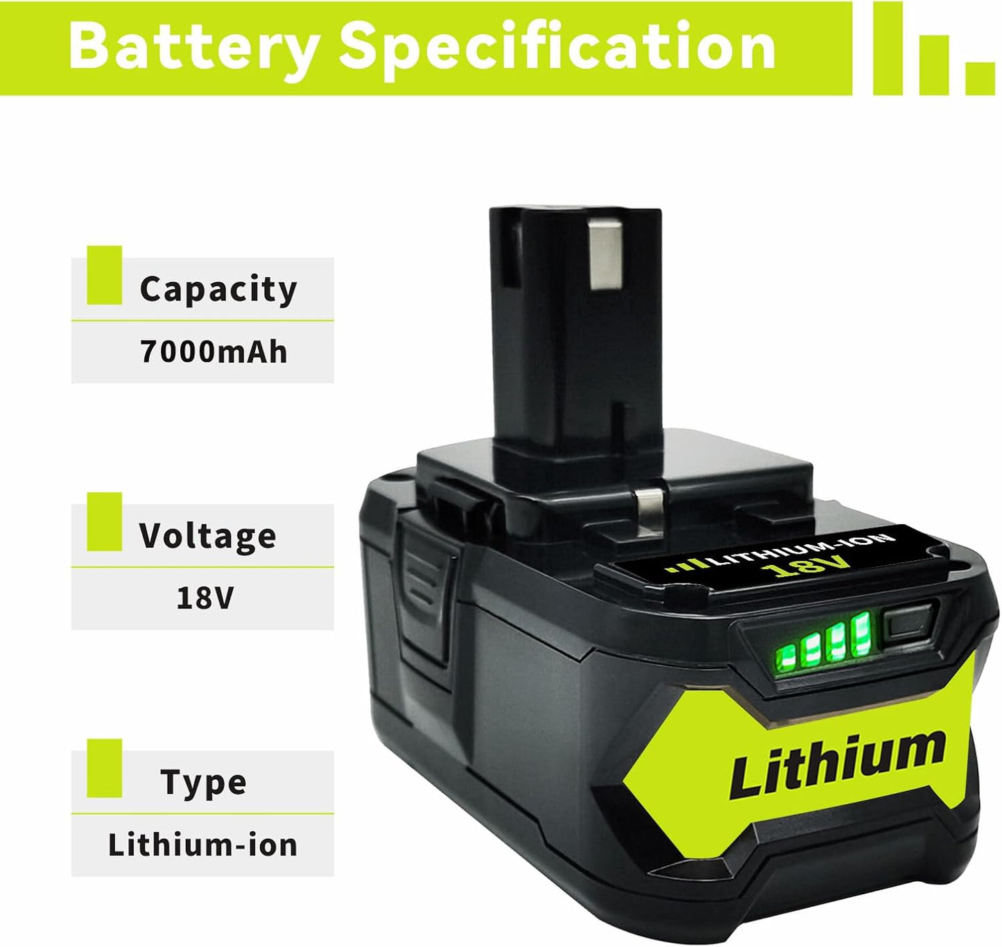 BNIB-6.0Ah 18V Replacement Battery for Ryobi 18V Lithium Battery P102 P103 P105 P107 P108 P109 Ryobi,-