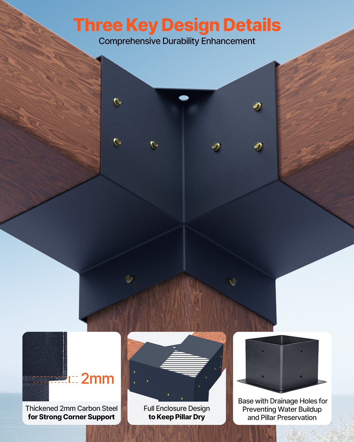 VEVOR Pergola Bracket Kit 6''x6''(Inner Size 5.6x5.6), 8pcs 3-Way Heavy Duty Corner Bracket Woodworks,-$130