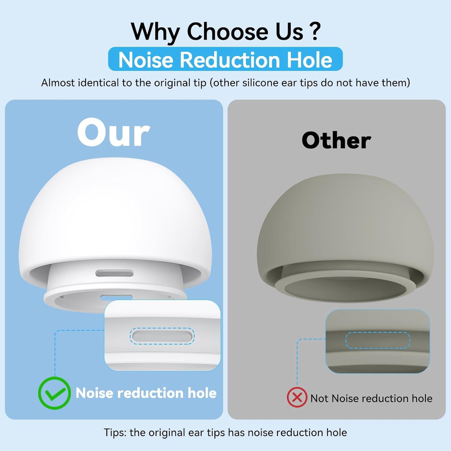 BNIB-Replacement Ear Tips Compatible with AirPods Pro 2nd/1st Noise Reduction Hole,3 Sizes (S/M/L)