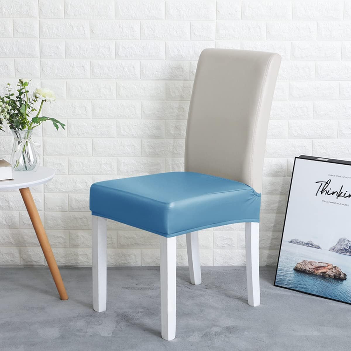 BNIB-PU Leather Waterproof Chair Seat Covers,4/6 Pack Anti-Dust Dinning Room Protector Cover (6, Blue),-$15