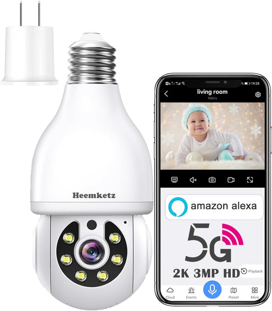 BNIB-Heemketz Light Bulb Security Camera for Home Security, 2K Security Camers Wireless Outdoor Motion