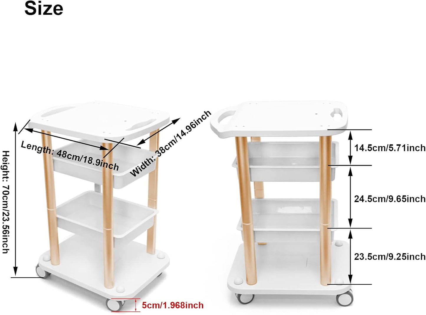 BNIB-Beauty Salon Furniture Trolley Spa Styling Pedestal Rolling Cart Two Shelf Abs Aluminum Elitzia ETTRO5