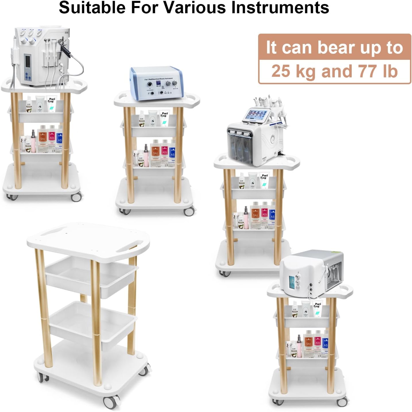 BNIB-Beauty Salon Furniture Trolley Spa Styling Pedestal Rolling Cart Two Shelf Abs Aluminum Elitzia ETTRO5