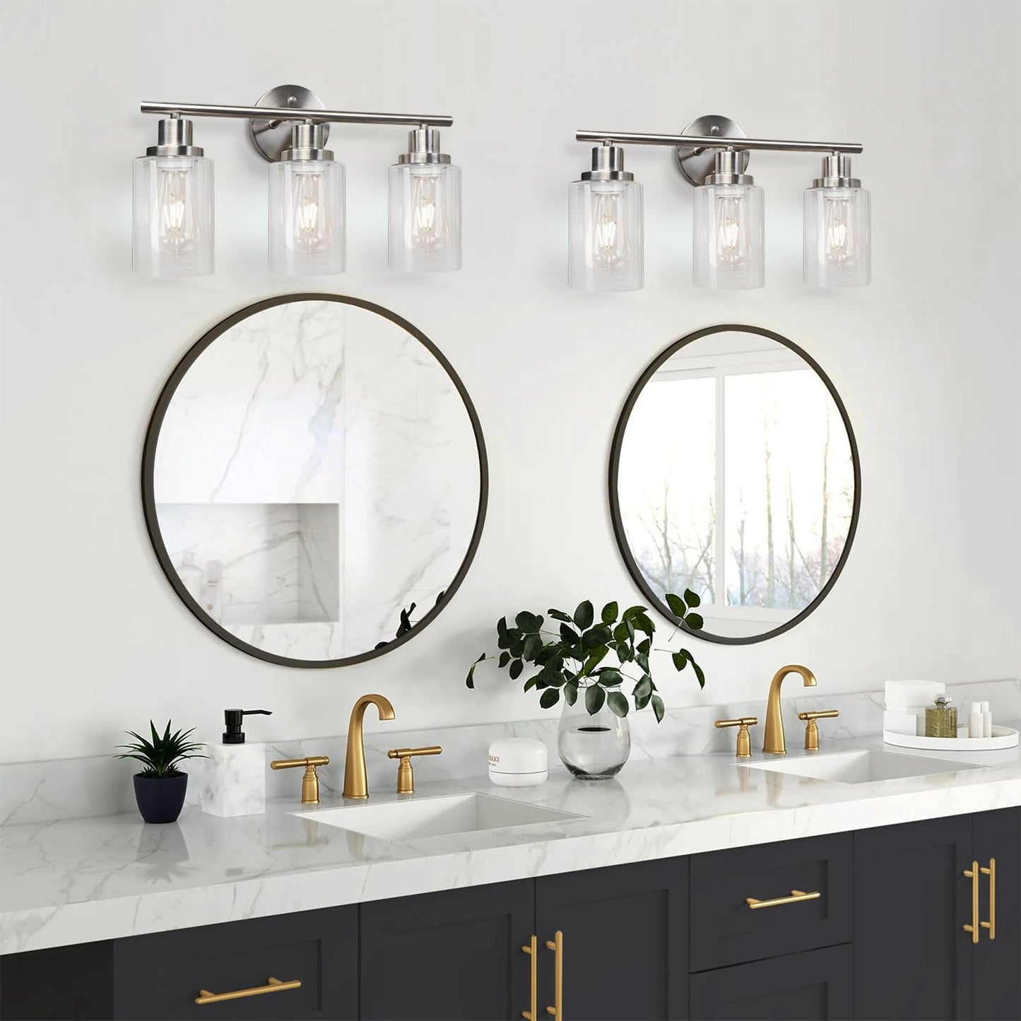 BNIB-3 Light Vanity Lights, Brushed Nickel Wall Sconce Light with Clear Glass,(Bulbs Not Included),-$35