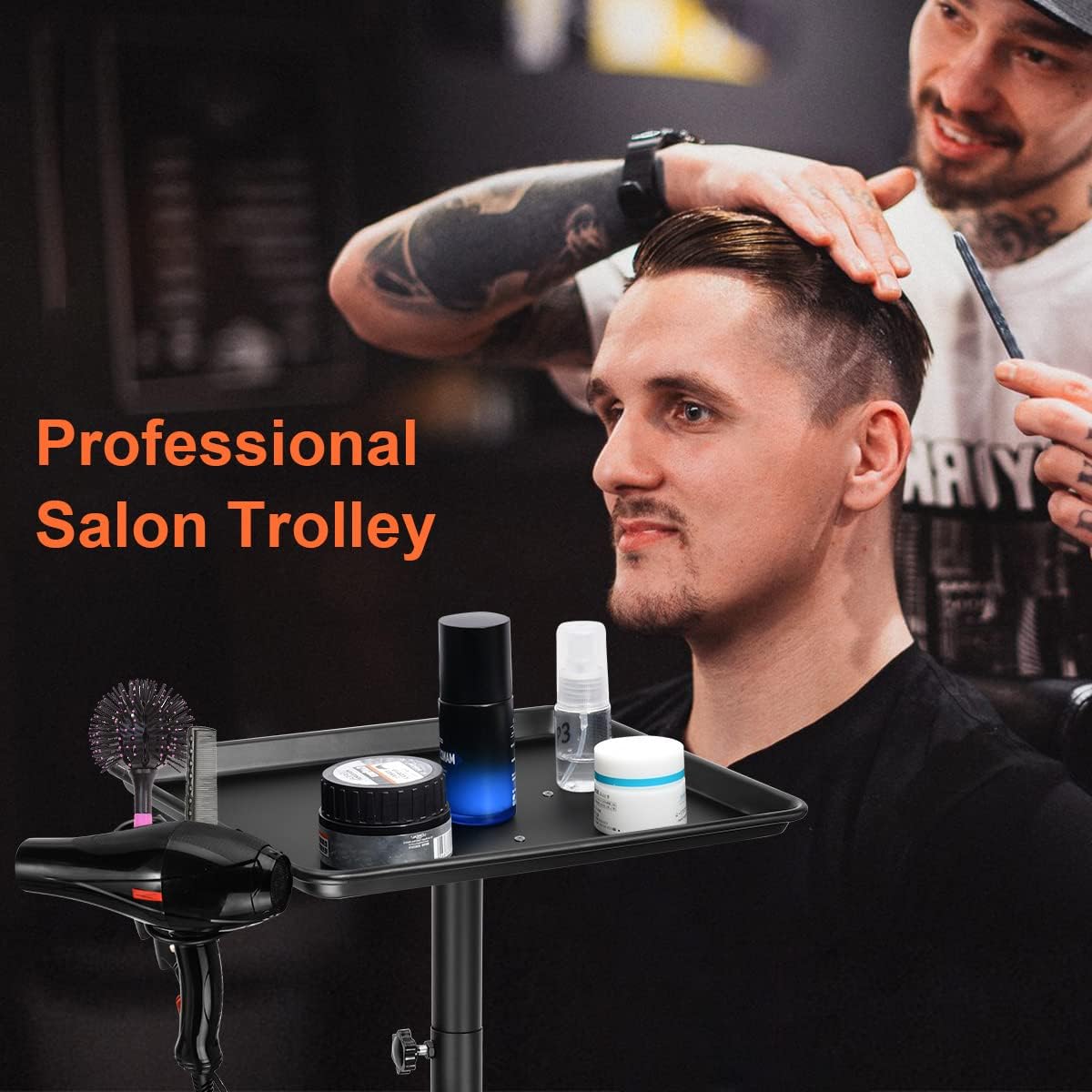 BNIB-Rolling Salon Tray, Tattoo Tray Cart Aluminum Tray Instrument Stand, Adjustable Height Mobile Utility,