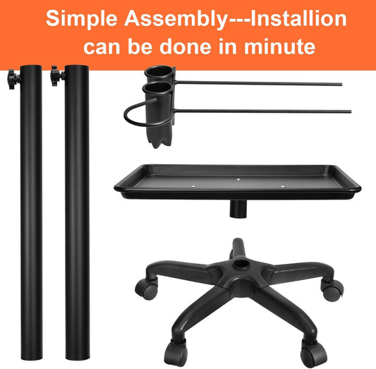 BNIB-Rolling Salon Tray, Tattoo Tray Cart Aluminum Tray Instrument Stand, Adjustable Height Mobile Utility,