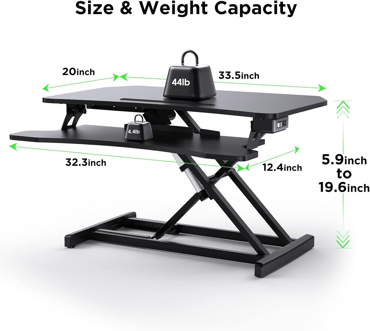 BNIB -Standing Desk Converter, 33.5 inch Height Adjustable Standing Desk Converter W/Monitor Riser and USB Port