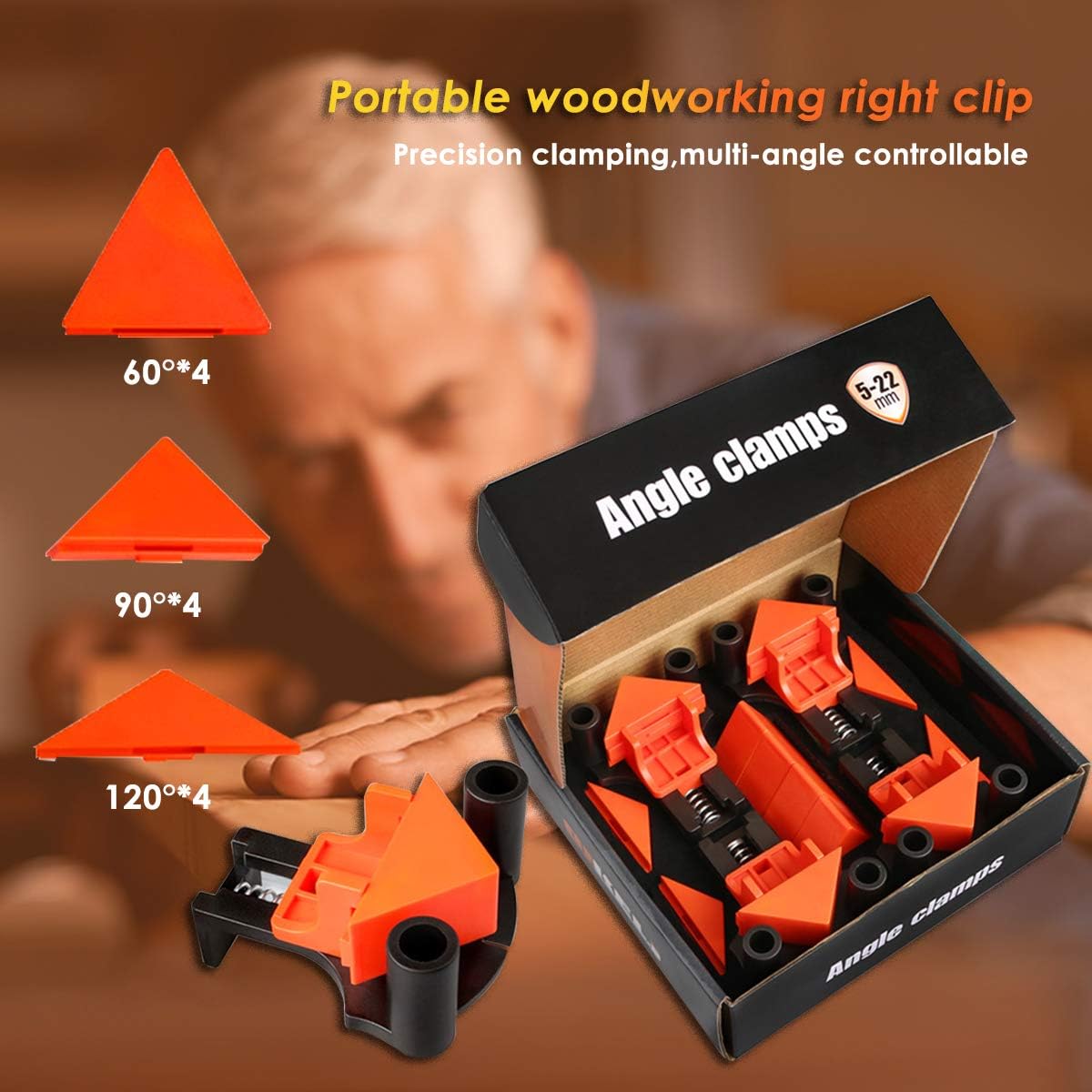 BNIB-Corner Tensioner Angle Tensioner Set, 60/90/120 Degree Wooden Clamps,Board Thicknesses 5-22 mm, -$15