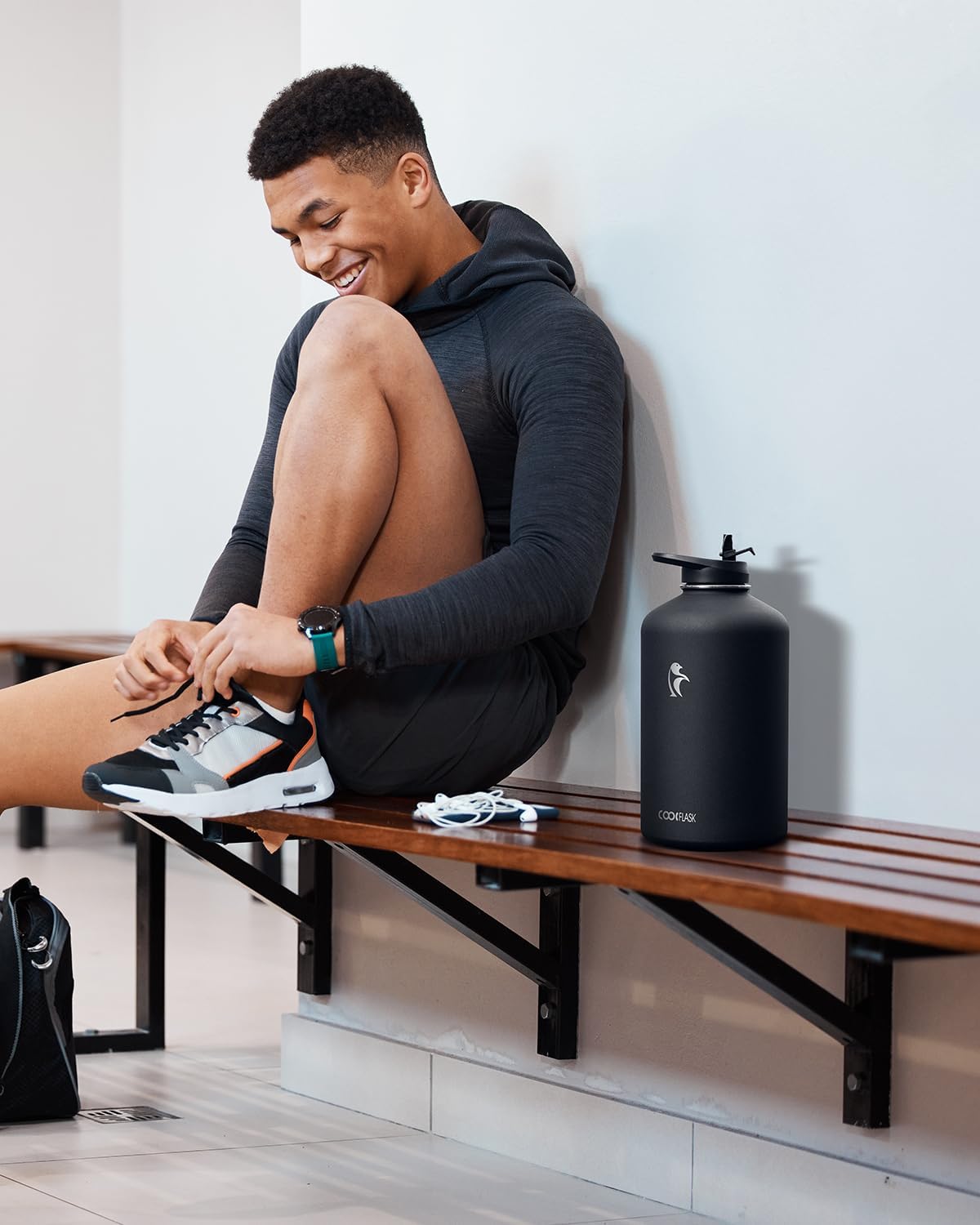 BNIB-Coolflask 128 oz Water Bottle Insulated with PU Leather Sleeve, Gallon Water Bottle Color Contrast,