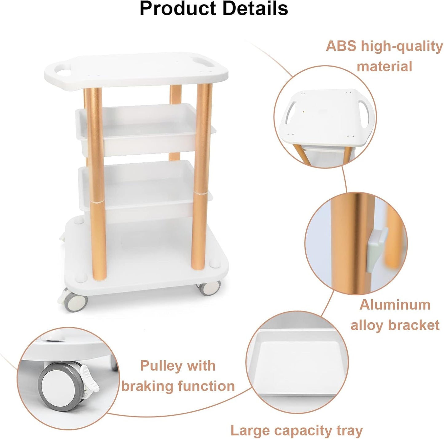 BNIB-Beauty Salon Furniture Trolley Spa Styling Pedestal Rolling Cart Two Shelf Abs Aluminum Elitzia ETTRO5