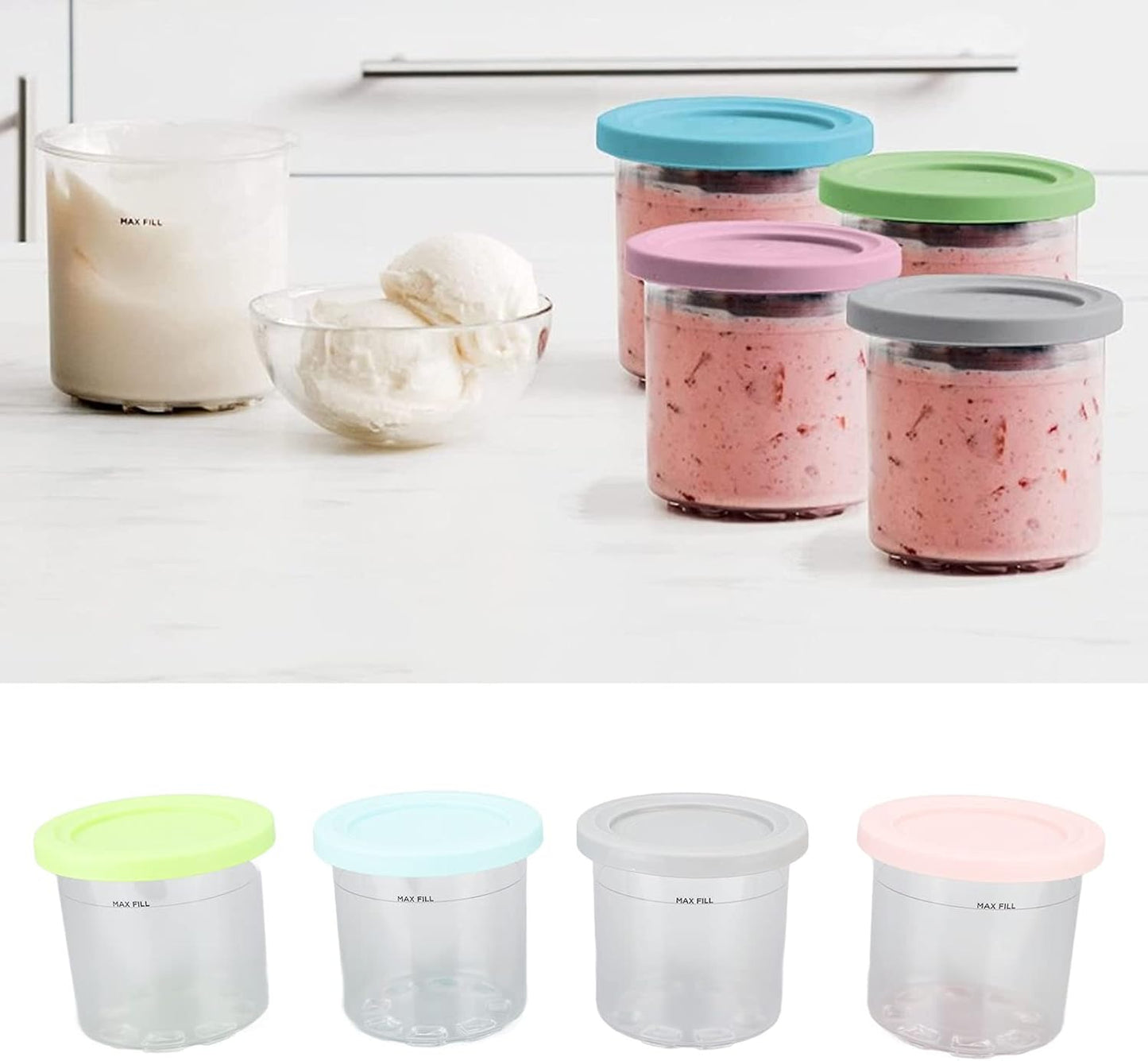 BNIB -Ice Cream Pint Container with Silicone Lid Replacement for Ninja Creami, BPA and Dishwasher Safe (4 Pack)