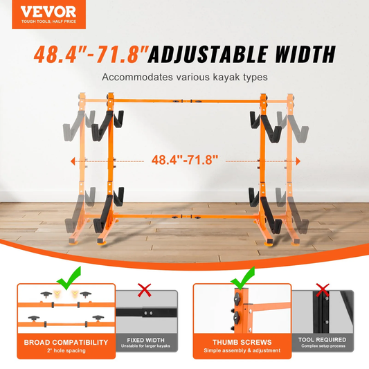 VEVOR Freestanding Kayak Storage Rack, Kayak Stand for 4 Kayak Canoe Paddleboard,-$125
