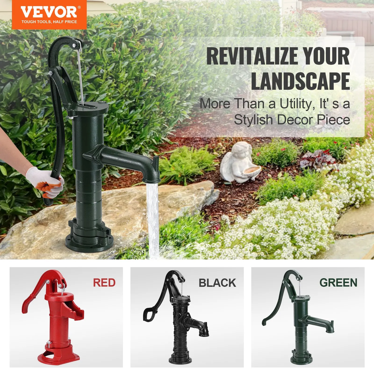 VEVOR Antique Well Hand Pitcher Pump, 22 ft Maximum Lift, Cast Iron Manual Hand Water Pump,-$65