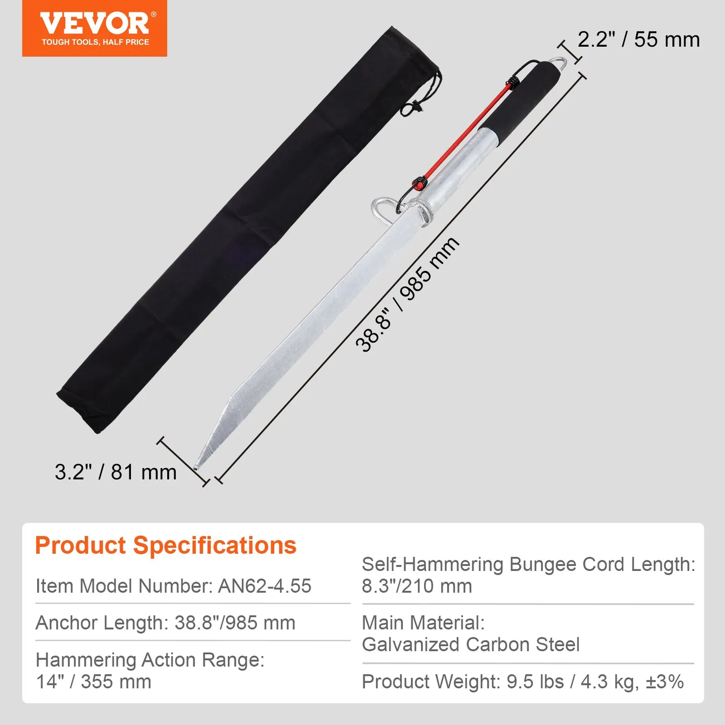 VEVOR Sand Spike Boat Anchor Pole, 36" Galvanized Carbon Steel Slide Anchor Shore Spike,-$35