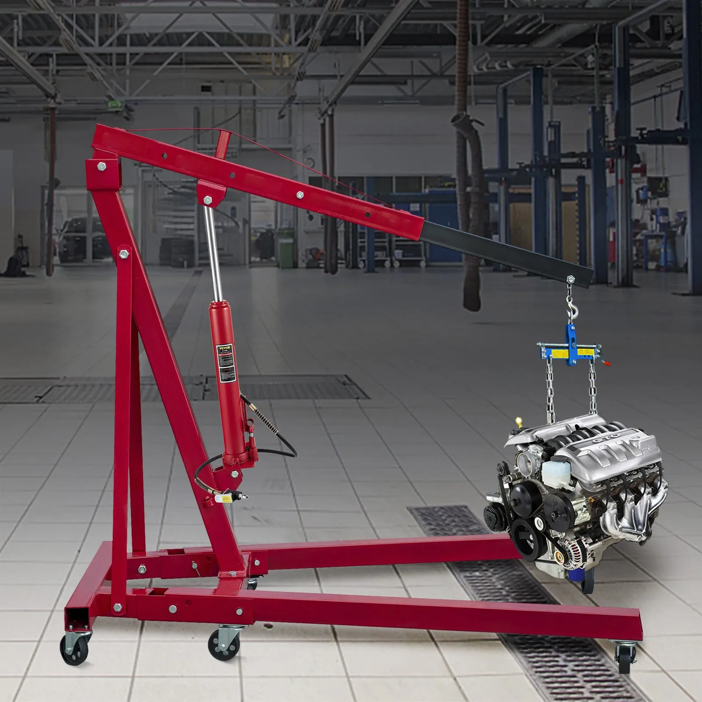 VEVOR Hydraulic/Pneumatic Long Ram Jack, 8 Tons/17363 lbs Capacity, with Single Piston Pump,Red,-$90