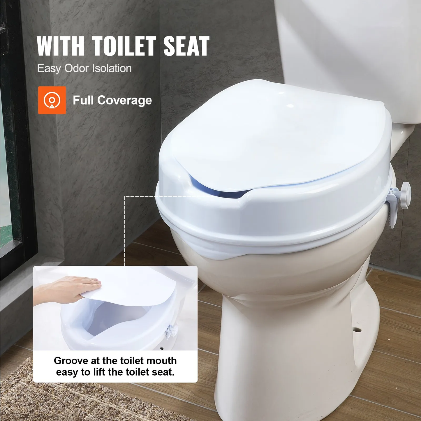 VEVOR Raised Toilet Seat, 4" Height Raised, 300 lbs Weight Capacity, Universal Toilet Seat Riser,-$30