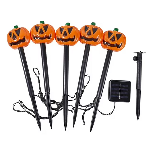 BNIB-Halloween Pumpkin Stake Lights Set of 5, Solar Lighted Pumpkins Outdoor Waterproof