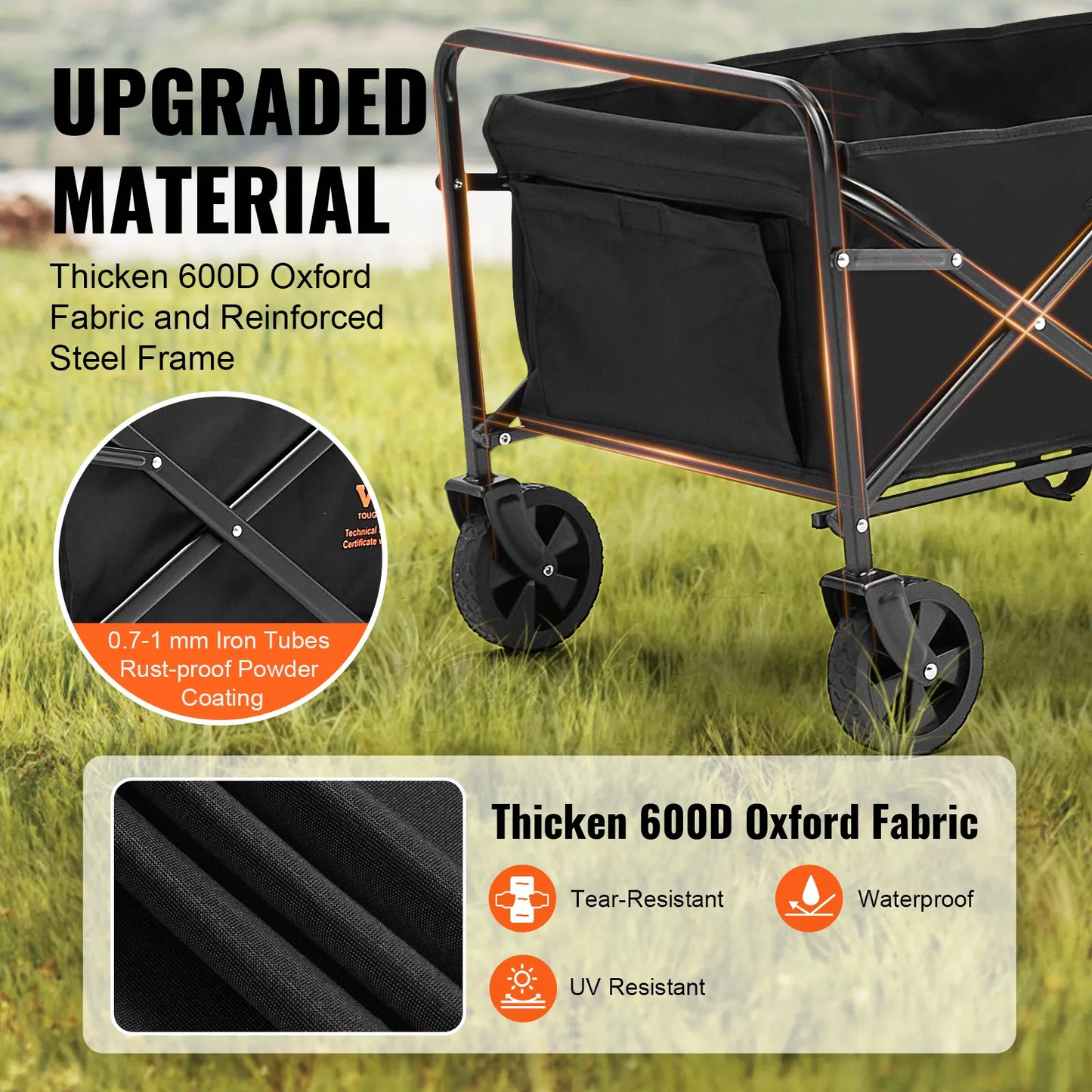 VEVOR Collapsible Folding Wagon, 2 cu.ft Beach Wagon Cart with All-Terrain 5in Wheels,-$55