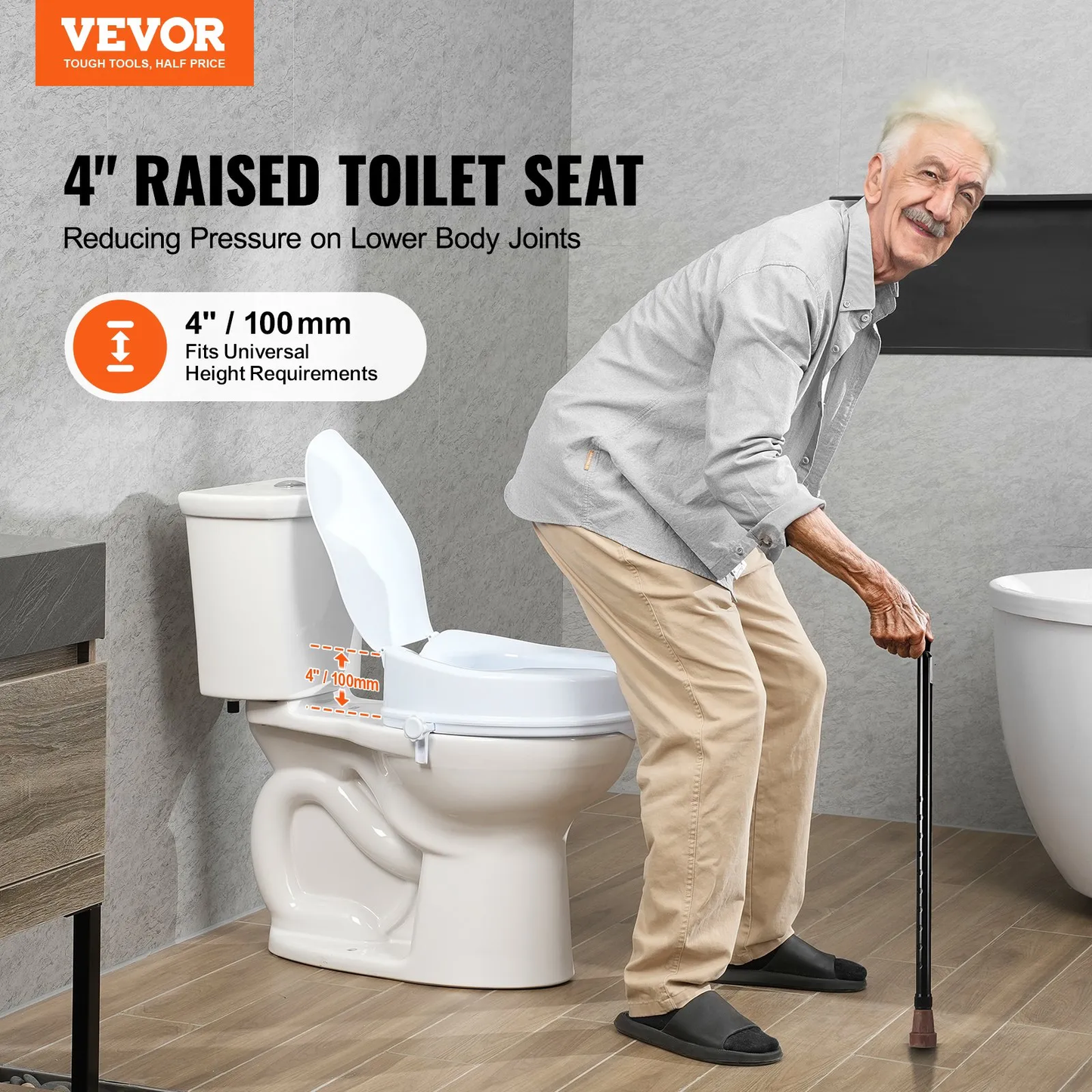 VEVOR Raised Toilet Seat, 4" Height Raised, 300 lbs Weight Capacity, Universal Toilet Seat Riser,-$30