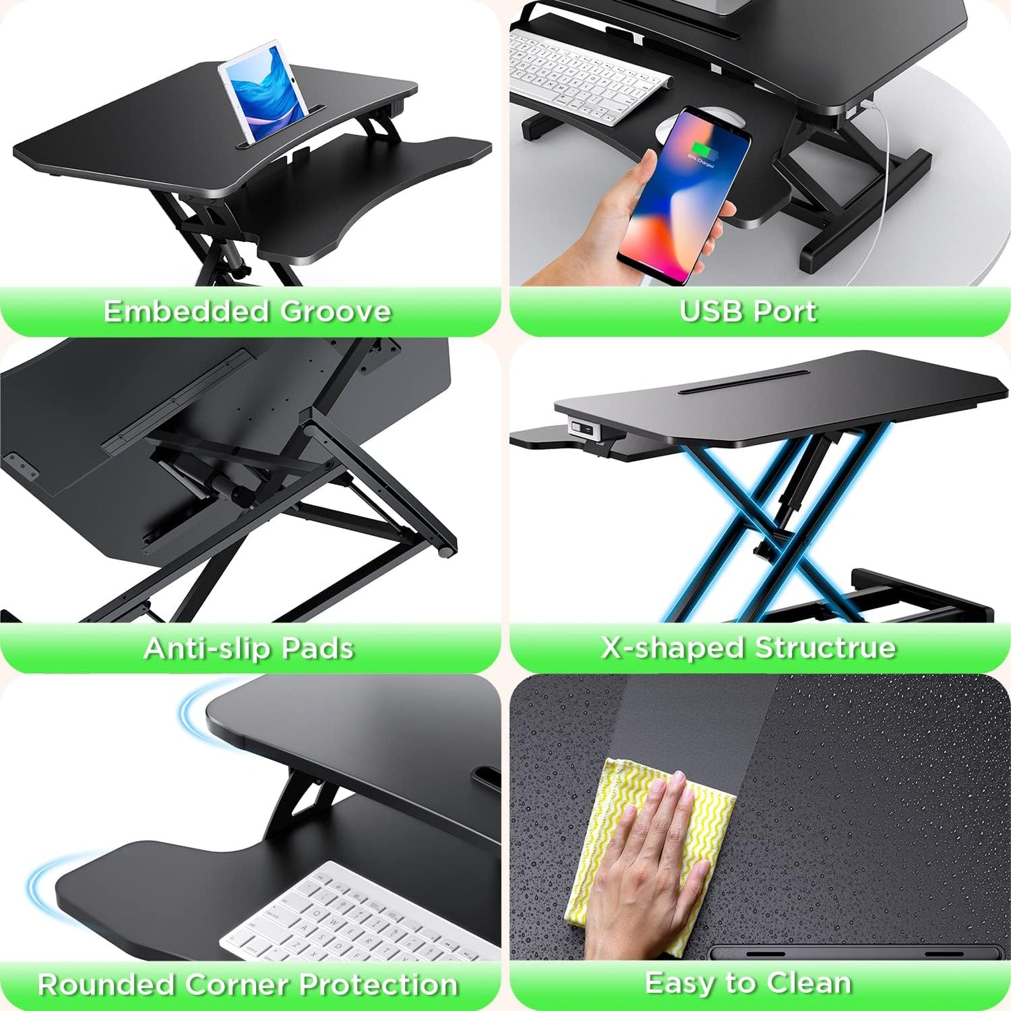 BNIB -Standing Desk Converter, 33.5 inch Height Adjustable Standing Desk Converter W/Monitor Riser and USB Port