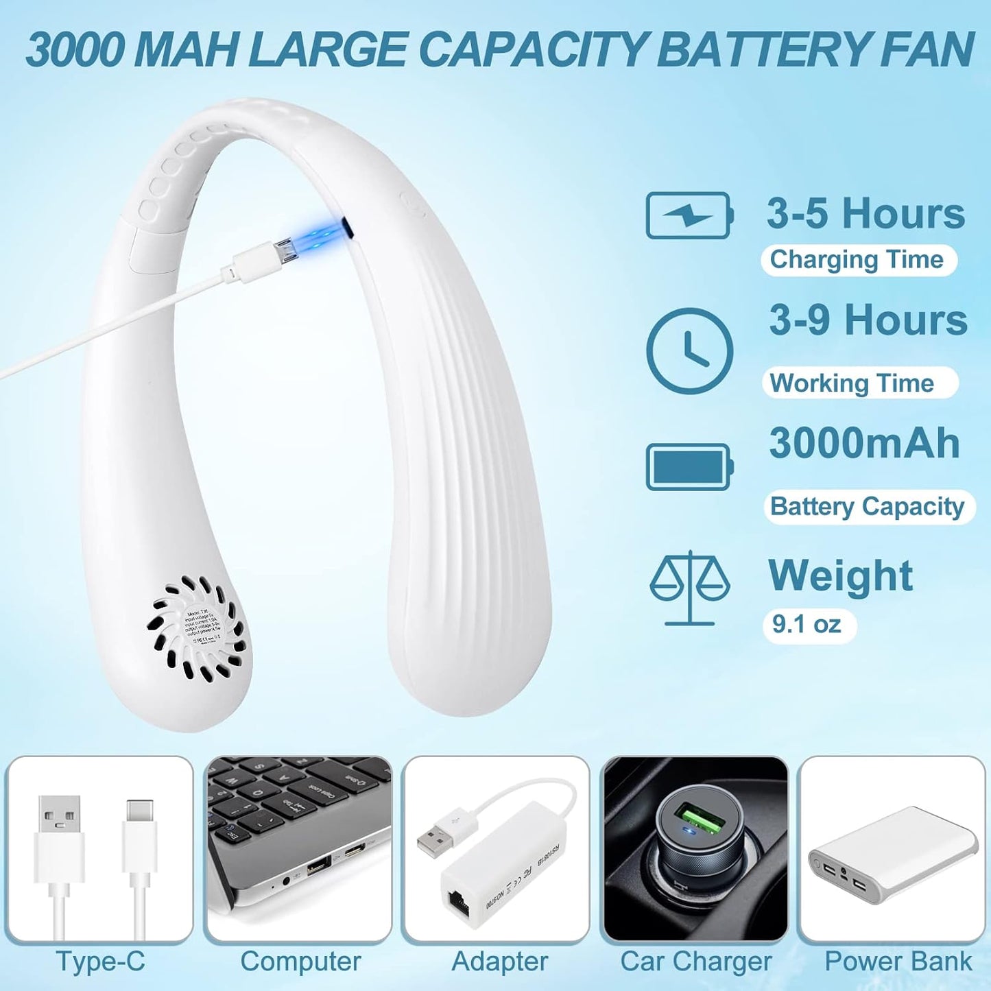 BNIB – Premium Bladeless Neck Fan ,Hand Free Leafless Neckband Fan,(White) – Just $15