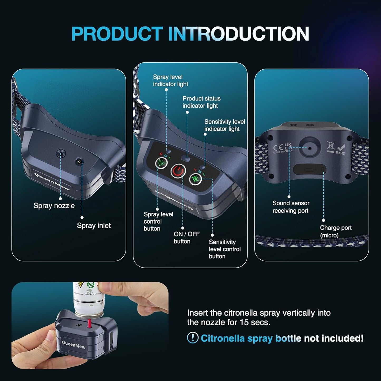 BNIB-Citronella Dog Collar for Barking Automatic Citronella No Barking Collar Spray Bark Collar