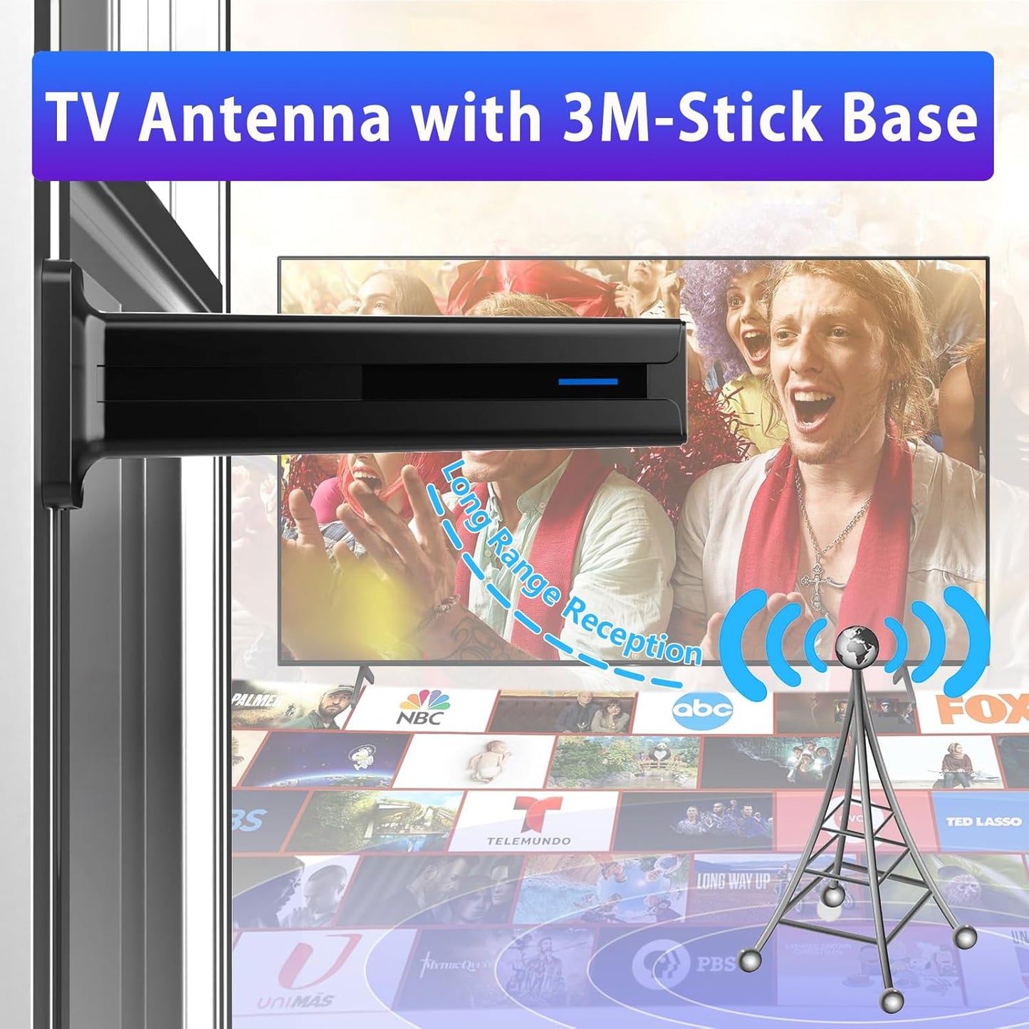 BNIB-Digital TV Antenna for Smart TV Indoor,2025 TV Antenna with Strong Magnetic Base, 360°&Long Range
