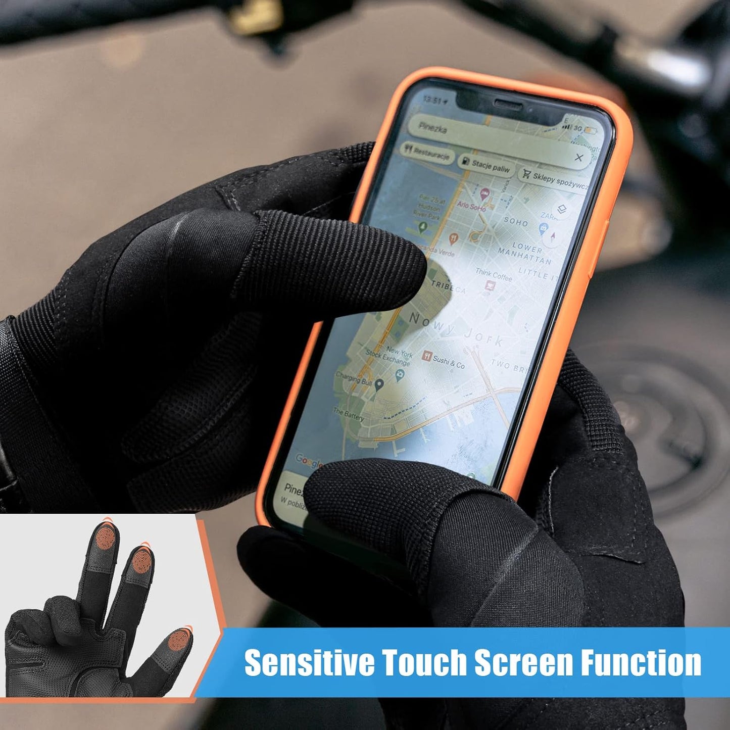 BNIB-Cierto Motorcycle Gloves for Men & Women | Touch Screen Full Finger Motorcycling Gloves,(Size: S)