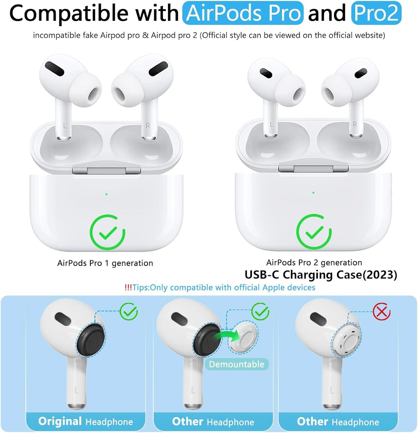 BNIB-Replacement Ear Tips Compatible with AirPods Pro 2nd/1st Noise Reduction Hole,3 Sizes (S/M/L)