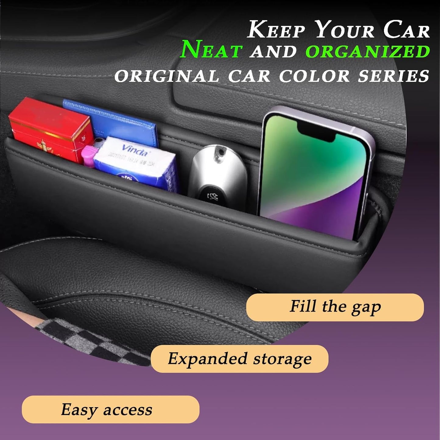 BNIB -Car Seat Gap Filler, Leather Car Seat Gap Organizer,Front Car Seat Storage Box,(Black/2 Pack)